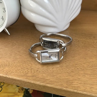 Objet Square Metal Bangle Bracelet Wristwatch
