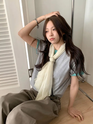 Bunny Stripe Punching Color Long Scarf