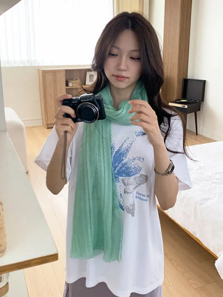 Bunny Stripe Punching Color Long Scarf