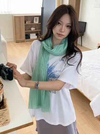 Bunny Stripe Punching Color Long Scarf