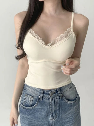 Deep V Lace Stretchy Soft Sleeveless Cap Sleeveless Top
