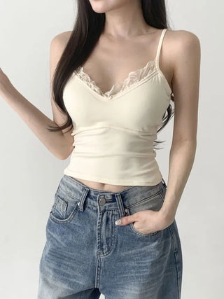 Deep V Lace Stretchy Soft Sleeveless Cap Sleeveless Top