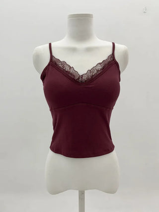Deep V Lace Stretchy Soft Sleeveless Cap Sleeveless Top