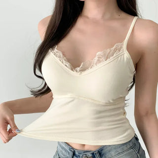 Deep V Lace Stretchy Soft Sleeveless Cap Sleeveless Top