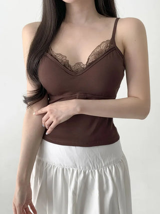 Deep V Lace Stretchy Soft Sleeveless Cap Sleeveless Top