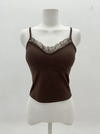 Deep V Lace Stretchy Soft Sleeveless Cap Sleeveless Top