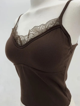 Deep V Lace Stretchy Soft Sleeveless Cap Sleeveless Top