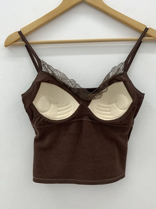 Deep V Lace Stretchy Soft Sleeveless Cap Sleeveless Top