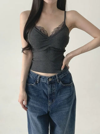 Deep V Lace Stretchy Soft Sleeveless Cap Sleeveless Top