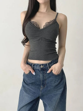 Deep V Lace Stretchy Soft Sleeveless Cap Sleeveless Top