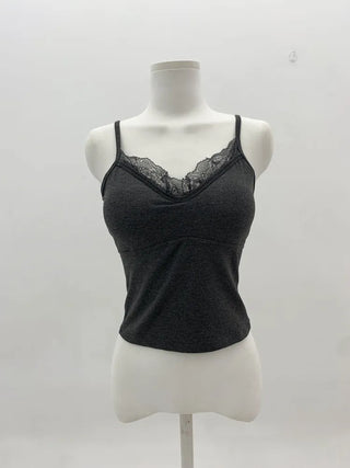 Deep V Lace Stretchy Soft Sleeveless Cap Sleeveless Top