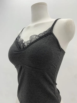 Deep V Lace Stretchy Soft Sleeveless Cap Sleeveless Top