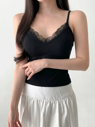 Deep V Lace Stretchy Soft Sleeveless Cap Sleeveless Top