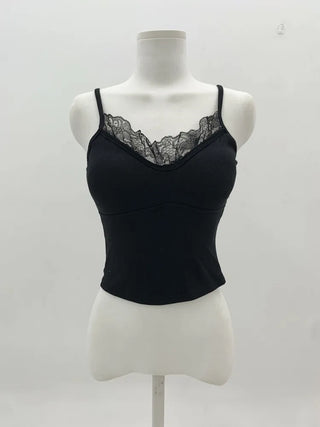 Deep V Lace Stretchy Soft Sleeveless Cap Sleeveless Top