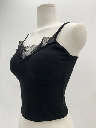 Deep V Lace Stretchy Soft Sleeveless Cap Sleeveless Top