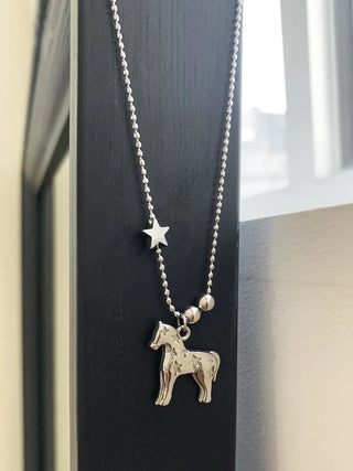 Horse Star Pendant Surgical Steel Ball Chain Necklace