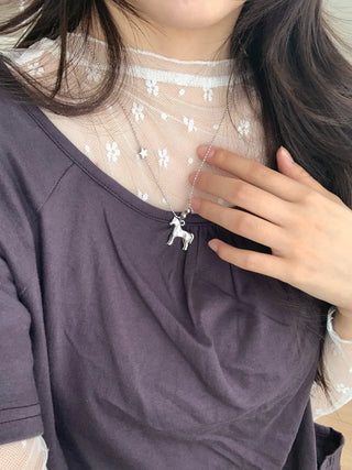 Horse Star Pendant Surgical Steel Ball Chain Necklace