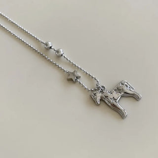 Horse Star Pendant Surgical Steel Ball Chain Necklace