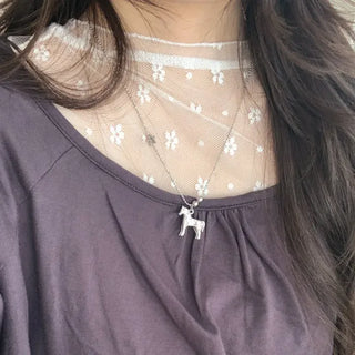 Horse Star Pendant Surgical Steel Ball Chain Necklace