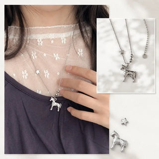Horse Star Pendant Surgical Steel Ball Chain Necklace