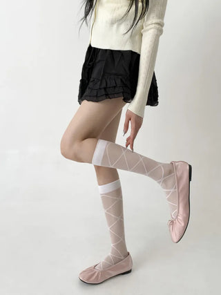 Oa See-through Pattern Long Knee Socks Stockings