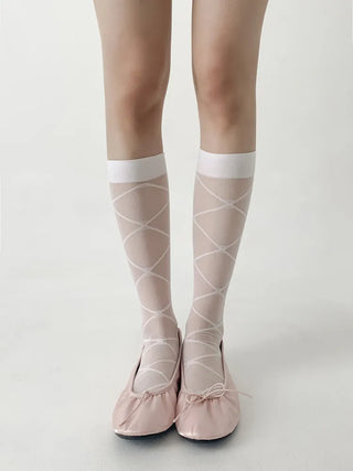 Oa See-through Pattern Long Knee Socks Stockings