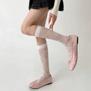 Oa See-through Pattern Long Knee Socks Stockings