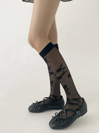 Oa See-through Pattern Long Knee Socks Stockings