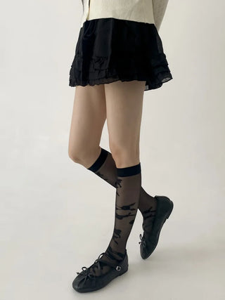 Oa See-through Pattern Long Knee Socks Stockings