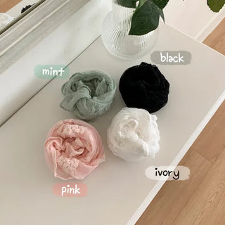 Soy Flower Embroidered See-through Color Triangle Scarf