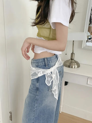 Soy Flower Embroidered See-through Color Triangle Scarf