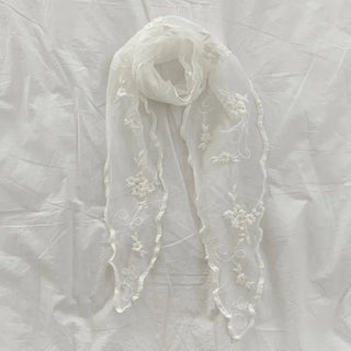 Soy Flower Embroidered See-through Color Triangle Scarf