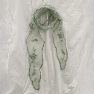 Soy Flower Embroidered See-through Color Triangle Scarf