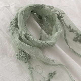 Soy Flower Embroidered See-through Color Triangle Scarf