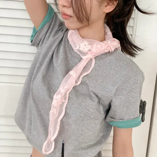 Soy Flower Embroidered See-through Color Triangle Scarf