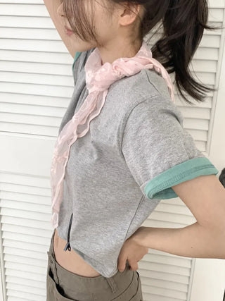 Soy Flower Embroidered See-through Color Triangle Scarf