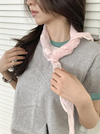 Soy Flower Embroidered See-through Color Triangle Scarf