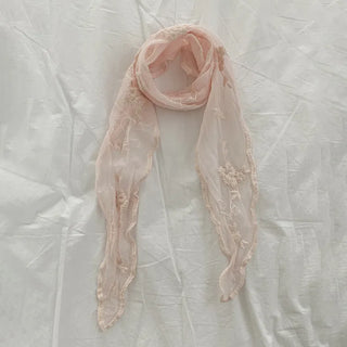 Soy Flower Embroidered See-through Color Triangle Scarf