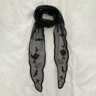 Soy Flower Embroidered See-through Color Triangle Scarf