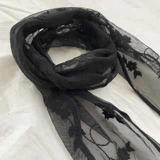 Soy Flower Embroidered See-through Color Triangle Scarf