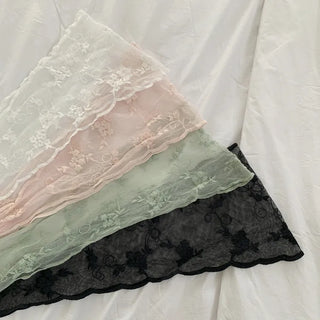 Soy Flower Embroidered See-through Color Triangle Scarf
