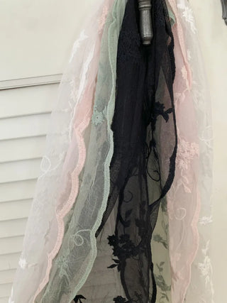 Soy Flower Embroidered See-through Color Triangle Scarf