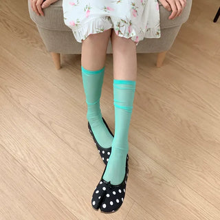 Candy Pastel See-through Color Summer Knee Socks Stockings Long Socks