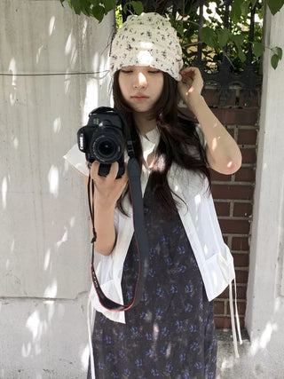 Loewe Flower Small Floral Embroidery Punched Loose Beanie Hat