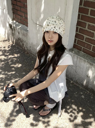 Loewe Flower Small Floral Embroidery Punched Loose Beanie Hat