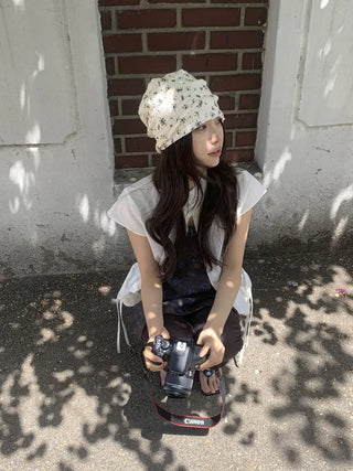 Loewe Flower Small Floral Embroidery Punched Loose Beanie Hat