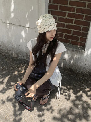Loewe Flower Small Floral Embroidery Punched Loose Beanie Hat