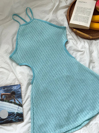 Halter Knit Slit All-in-One One-Piece Swimsuit