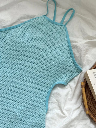 Halter Knit Slit All-in-One One-Piece Swimsuit