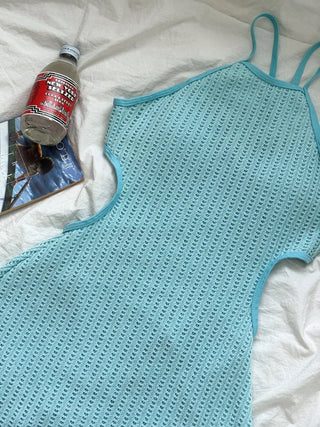 Halter Knit Slit All-in-One One-Piece Swimsuit